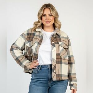 Altar'd State Plaid Utility Jacket - Cream, Tan, Blue